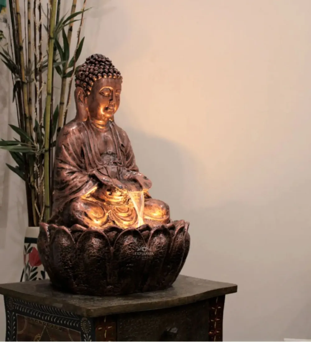 Stunning 2ft Copper Lotus Buddha Water Fountain for Home