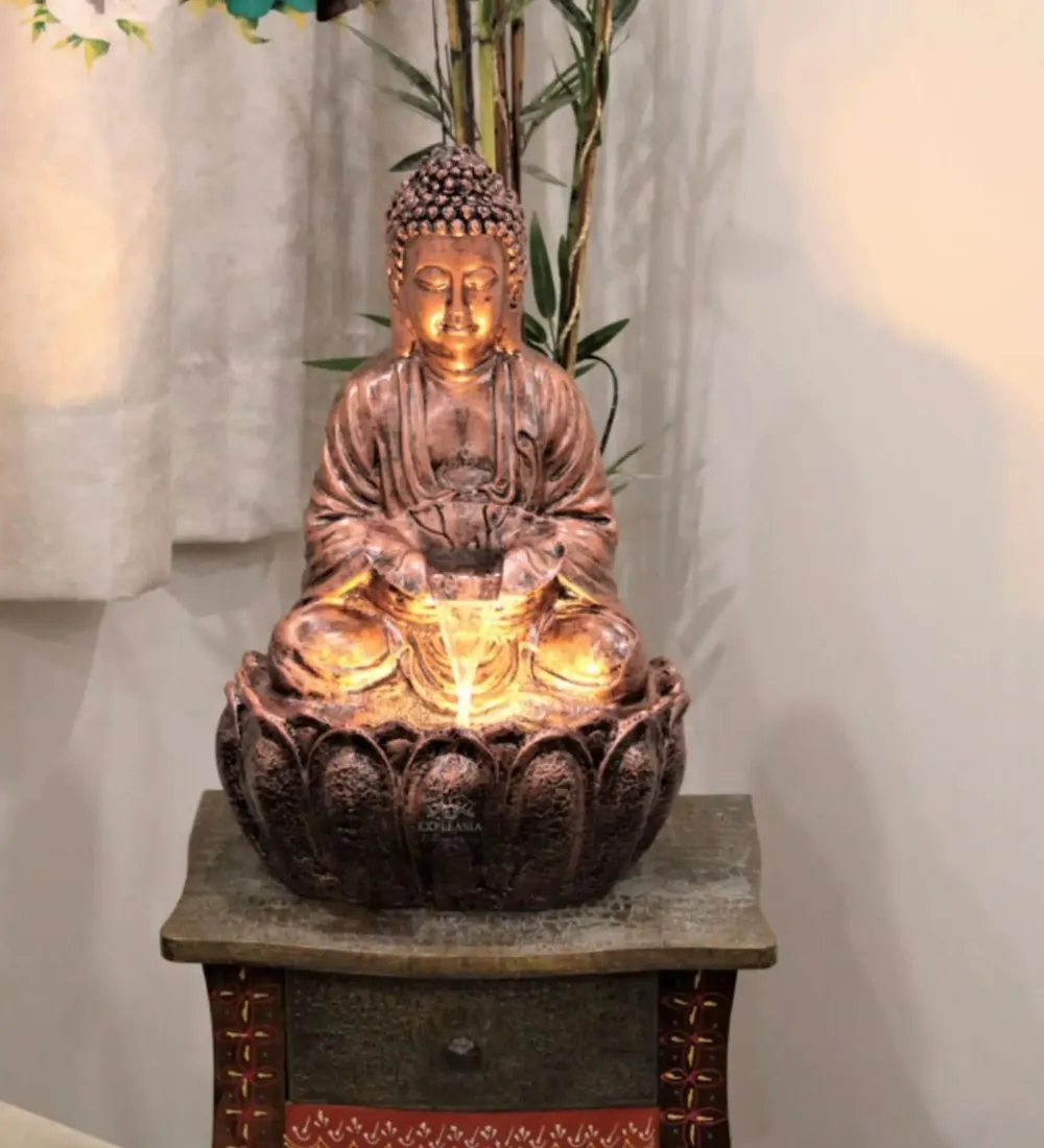 Stunning 2ft Copper Lotus Buddha Water Fountain for Home