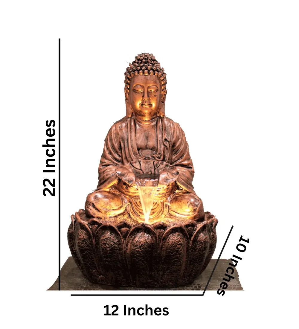 Stunning 2ft Copper Lotus Buddha Water Fountain for Home