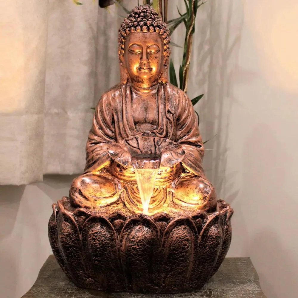 Stunning 2ft Copper Lotus Buddha Water Fountain for Home