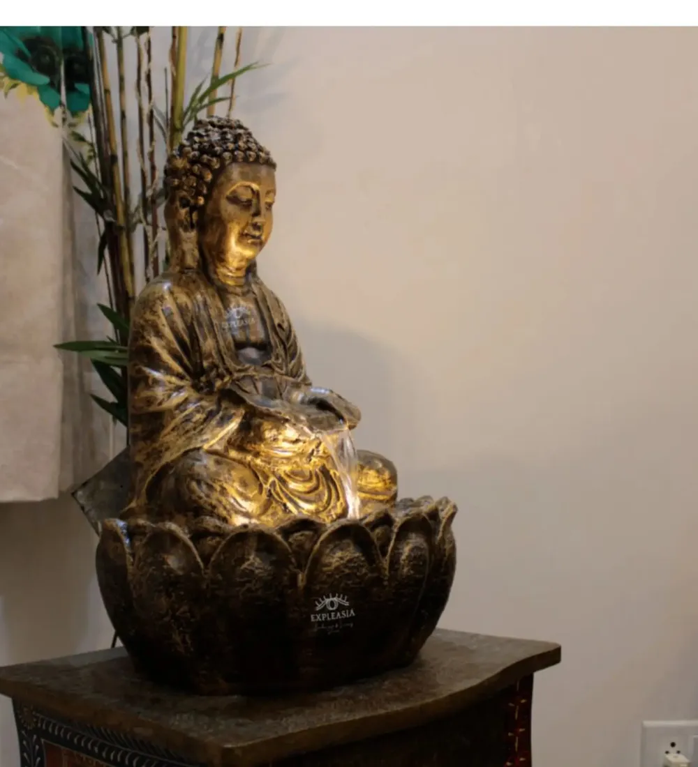 Stunning 2ft Golden Lotus Buddha Water Fountain for Home