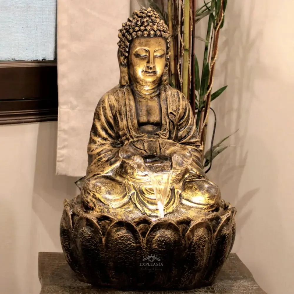 Stunning 2ft Golden Lotus Buddha Water Fountain for Home