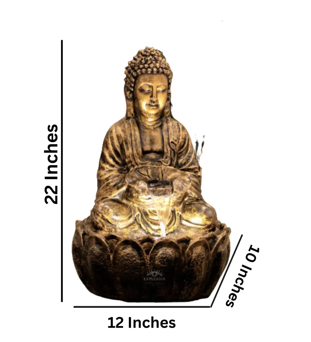 Stunning 2ft Golden Lotus Buddha Water Fountain for Home
