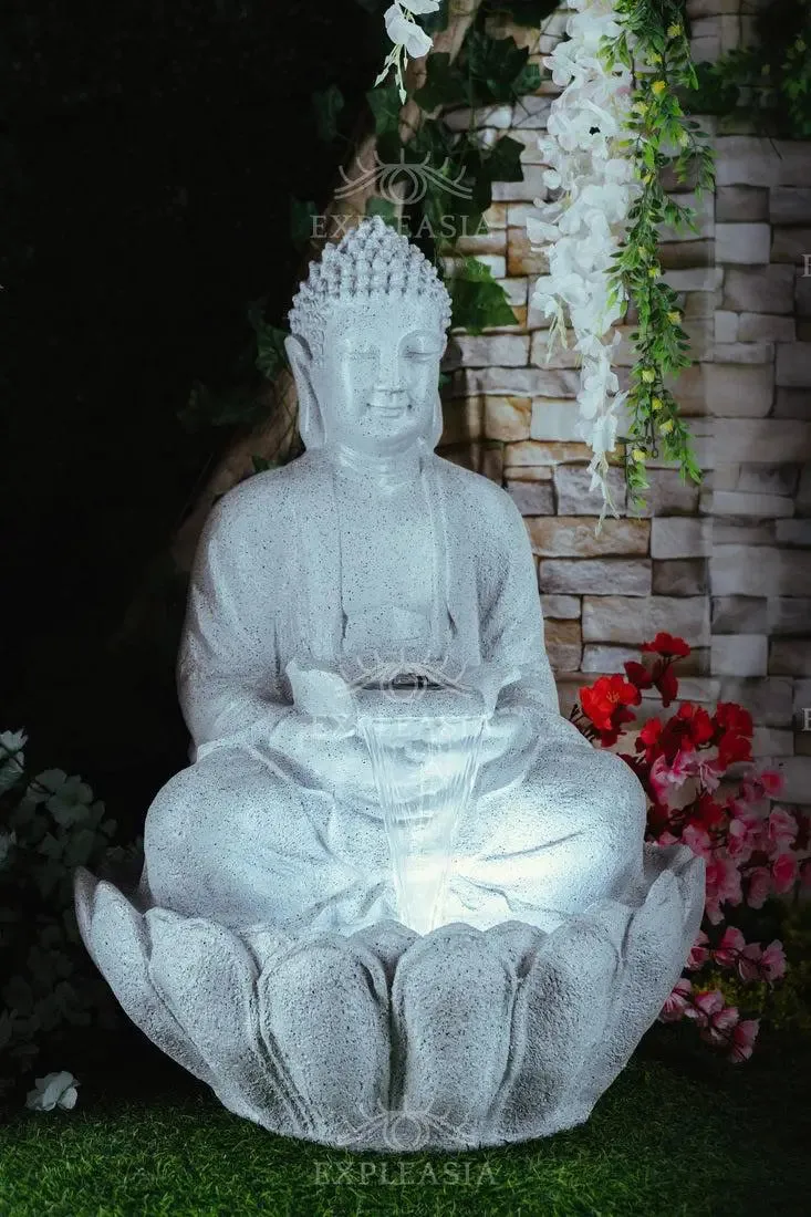 Stunning 2ft Grey Lotus Buddha Water Fountain for Home