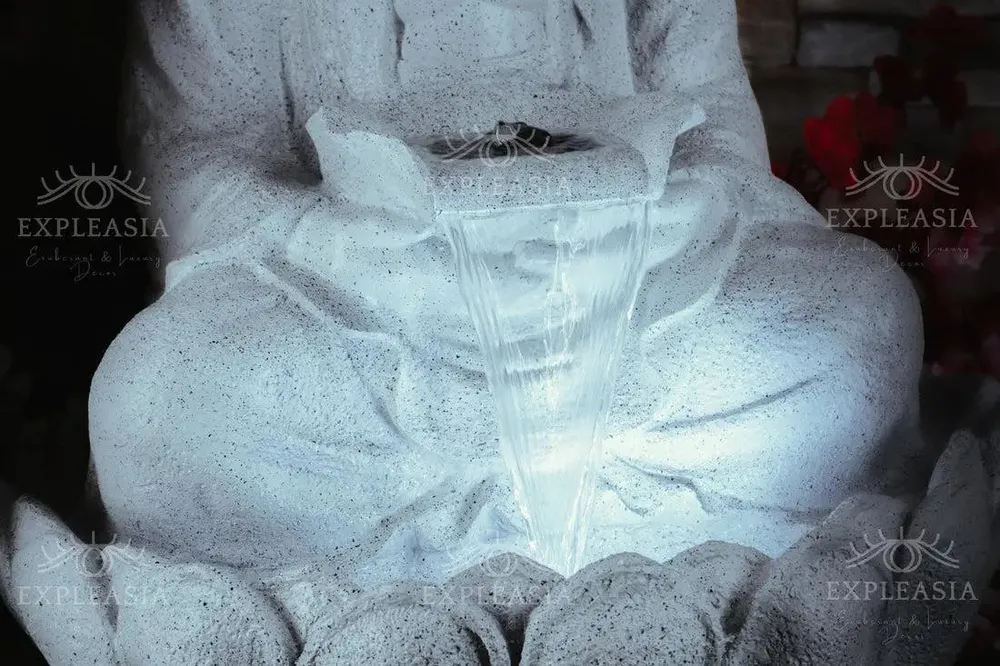 Stunning 2ft Grey Lotus Buddha Water Fountain for Home
