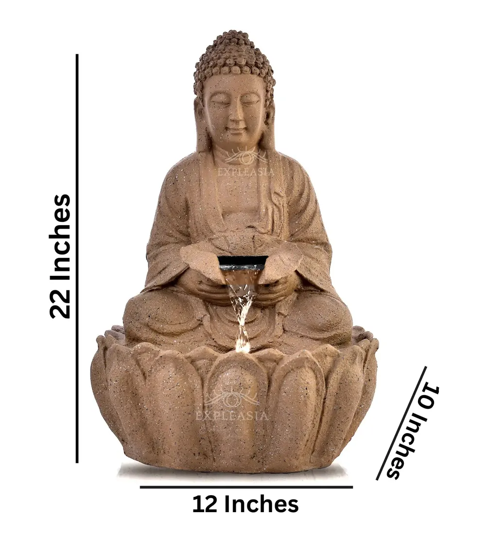 Stunning 2ft Stone Beige Lotus Buddha Water Fountain for Home