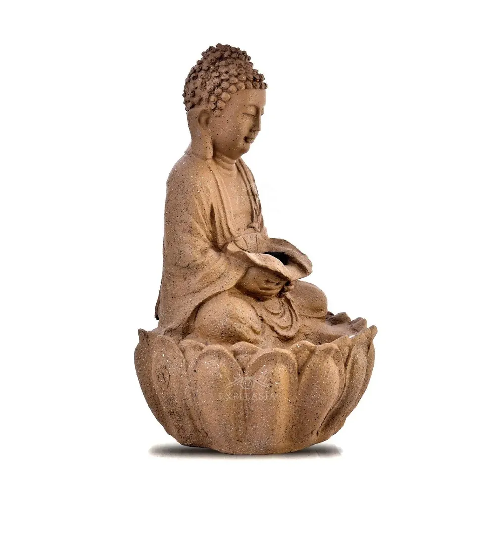 Stunning 2ft Stone Beige Lotus Buddha Water Fountain for Home