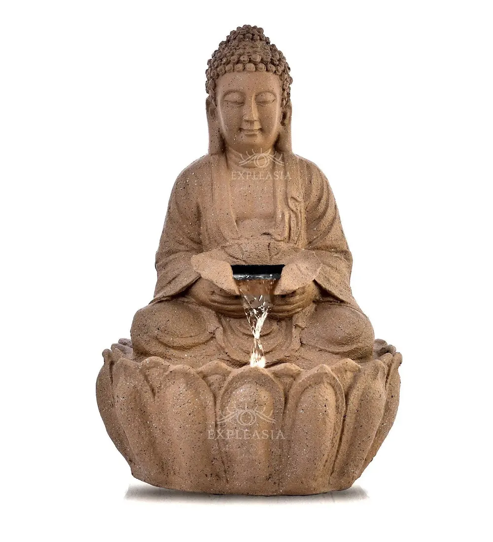 Stunning 2ft Stone Beige Lotus Buddha Water Fountain for Home