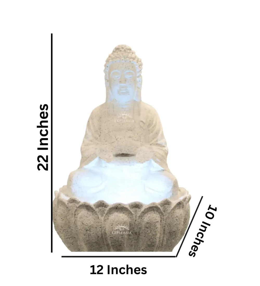 Stunning 2ft White Lotus Buddha Water Fountain for Home