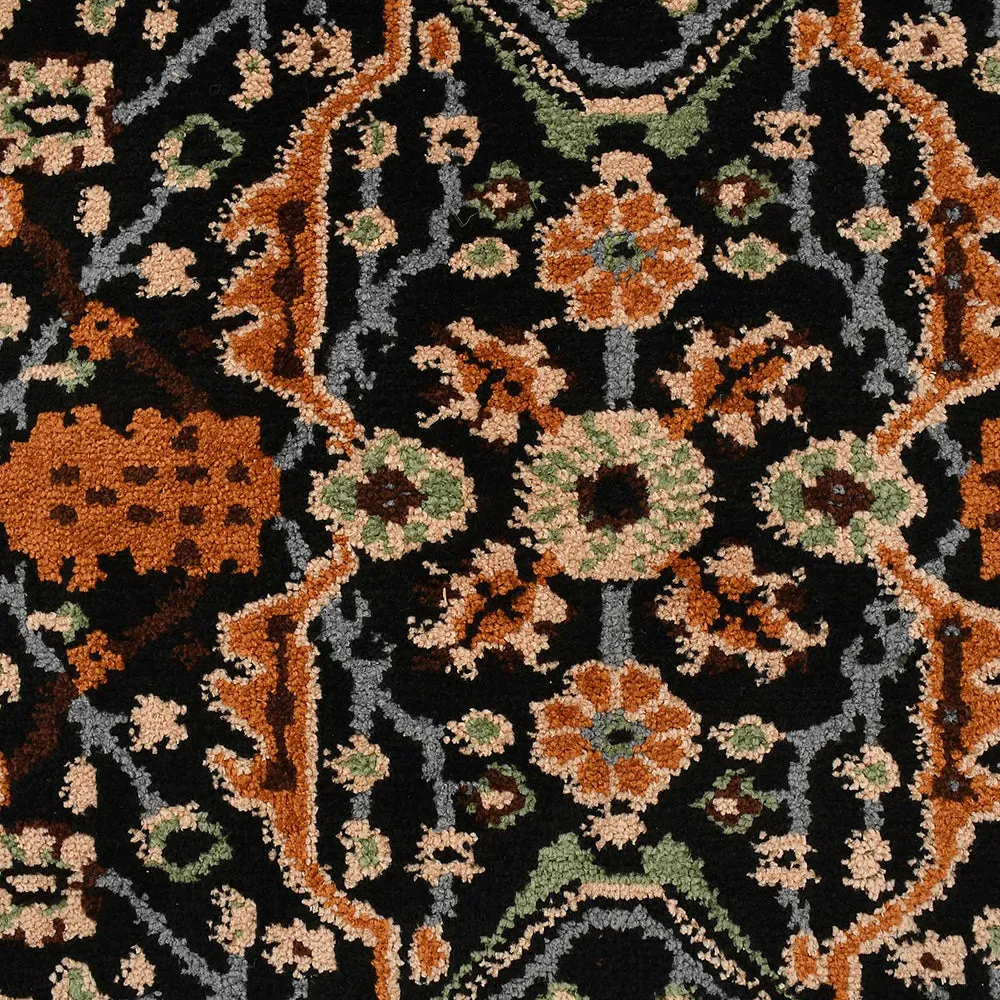 Stunning Black and Gold Traditional Print Hand Tufted Polyester Carpet 2X5