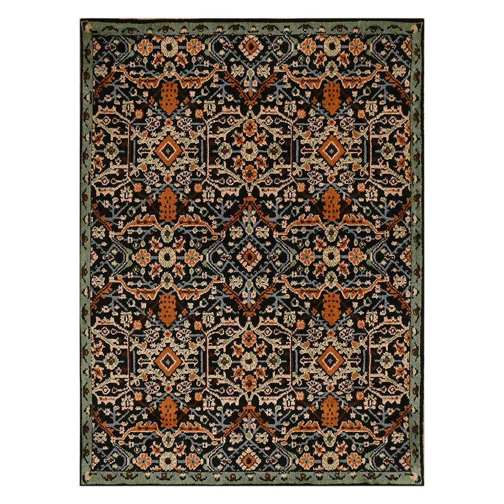 Stunning Black and Gold Traditional Print Hand Tufted Polyester Carpet 2X5