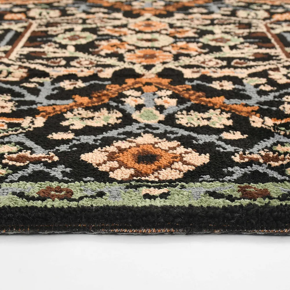 Stunning Black and Gold Traditional Print Hand Tufted Polyester Carpet 2X5