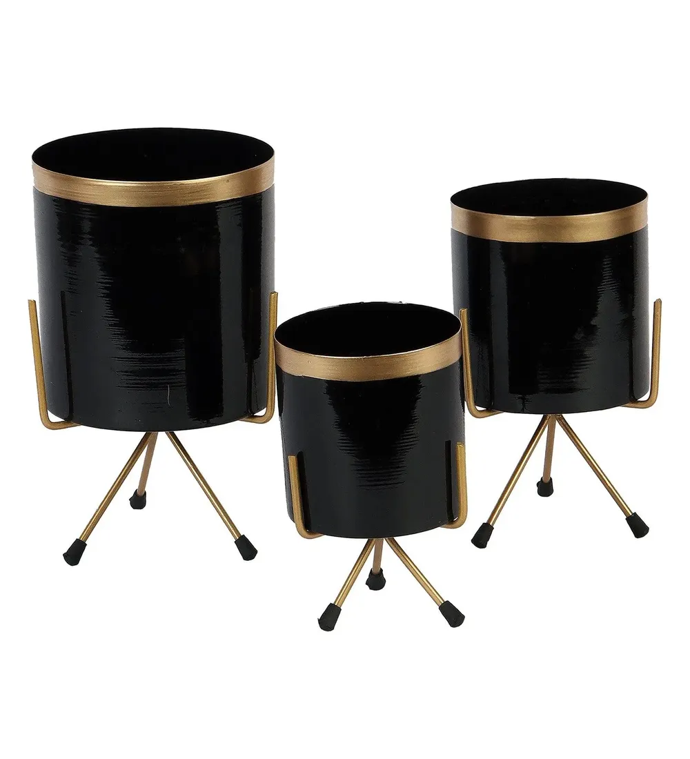 Stunning Black & Gold Designer Metal Planter Set of 3