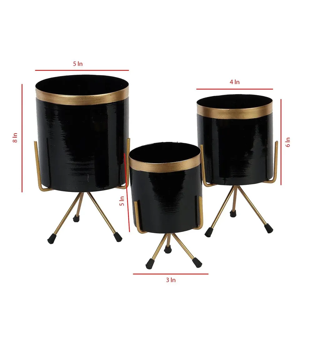Stunning Black & Gold Designer Metal Planter Set of 3