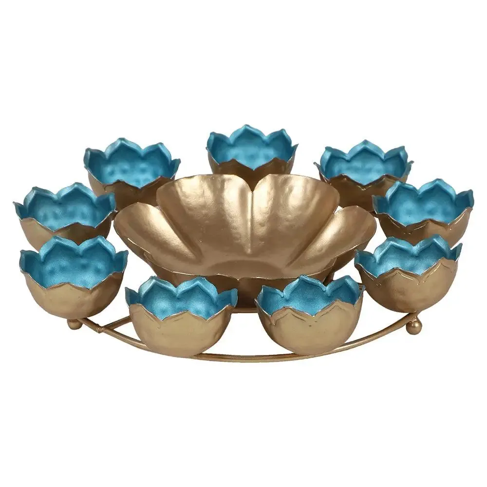 Stunning Blue & Gold Designer Crown Urli Bowl