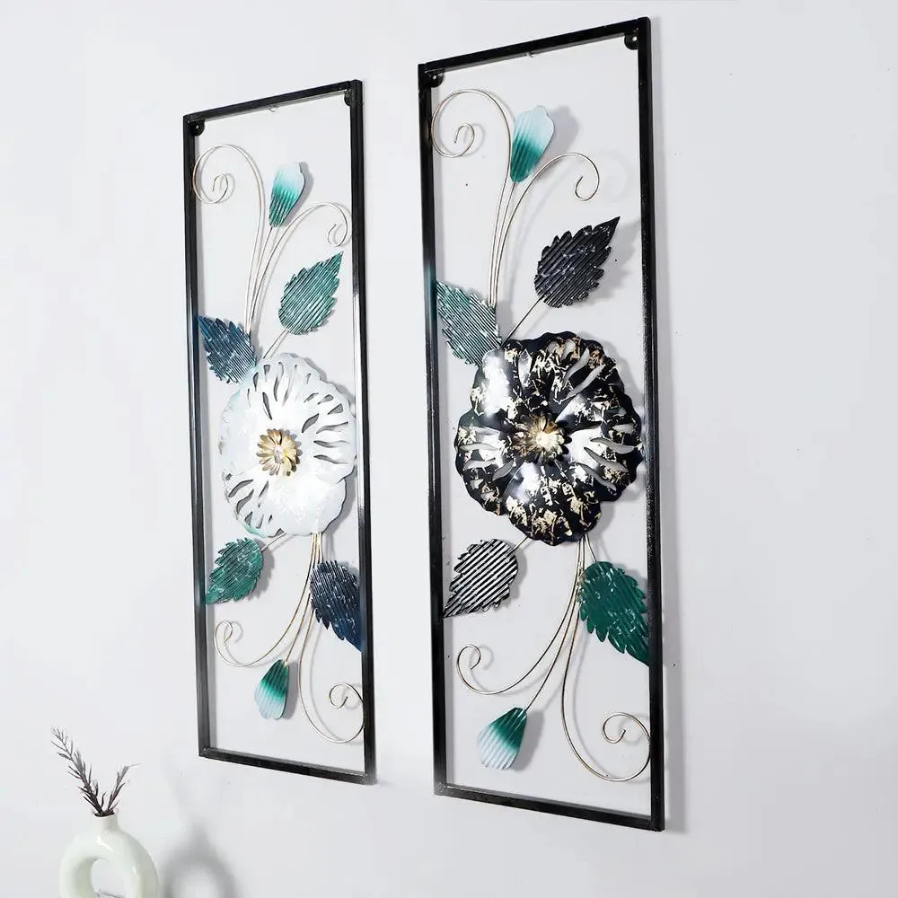 Stunning Floral Vertical Metal Wall Art Decor - Set of 2
