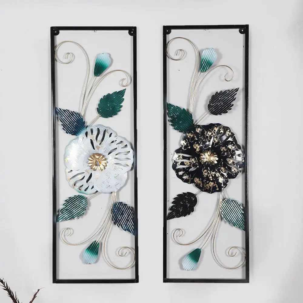 Stunning Floral Vertical Metal Wall Art Decor - Set of 2