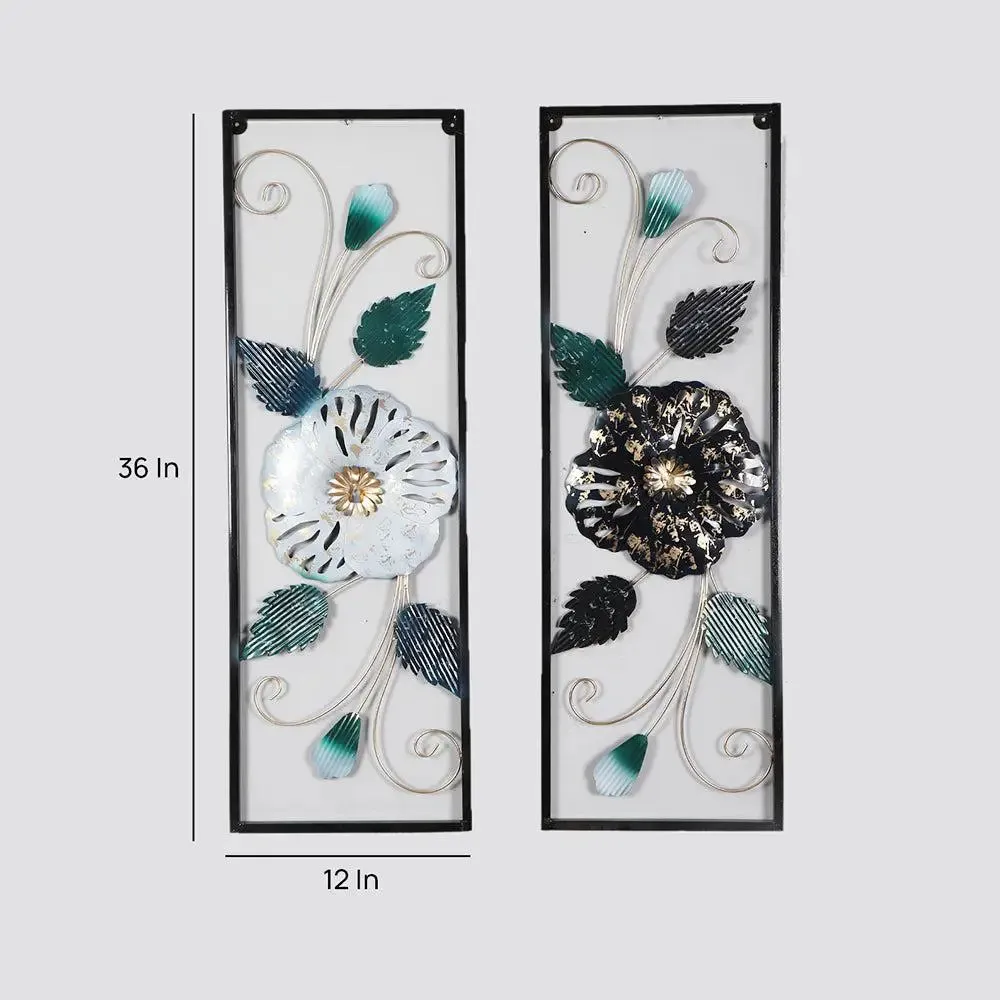 Stunning Floral Vertical Metal Wall Art Decor - Set of 2