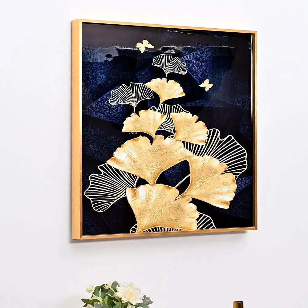 Stunning Flowers Along the Way Crystal Glass Art Wall Painting- Golden Frame