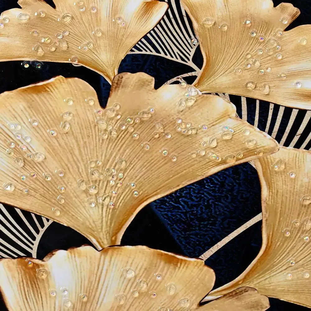 Stunning Flowers Along the Way Crystal Glass Art Wall Painting- Golden Frame