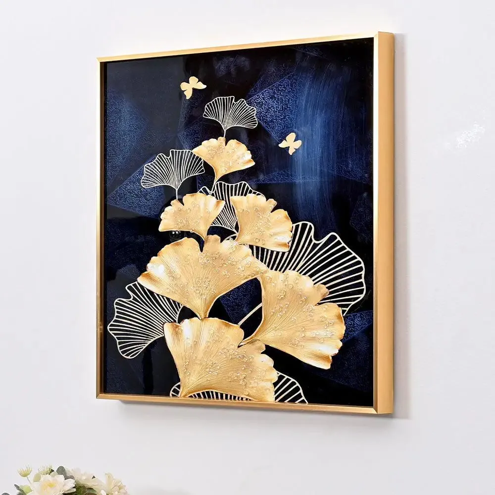 Stunning Flowers Along the Way Crystal Glass Art Wall Painting- Golden Frame
