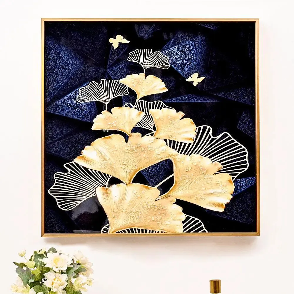 Stunning Flowers Along the Way Crystal Glass Art Wall Painting- Golden Frame