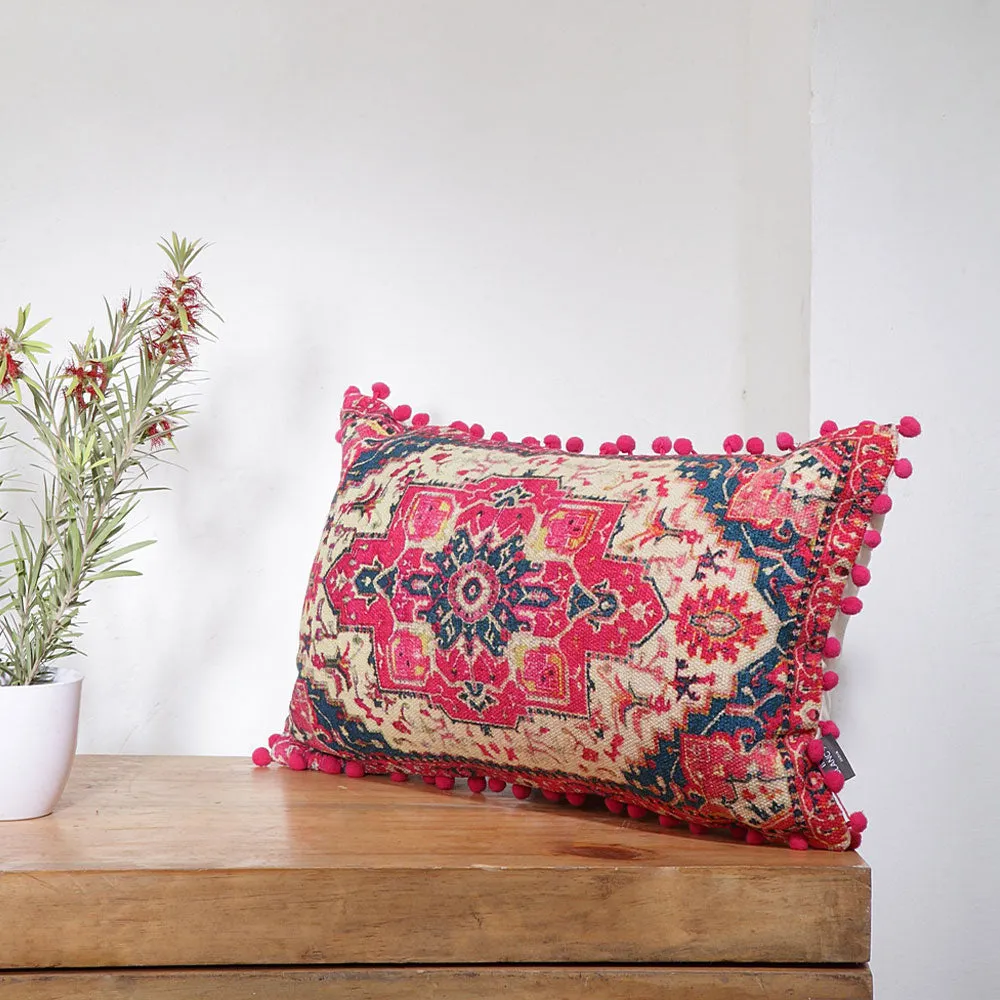 Stunning Galeecha Printed Fuchsia Pink, Yellow and Blue 100% Cotton Cushion Cover Set Of 1