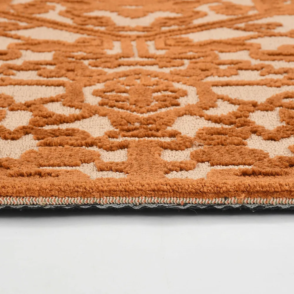 Stunning Gold and Beige Traditional Print Hand Tufted Polyester Carpet 2X5