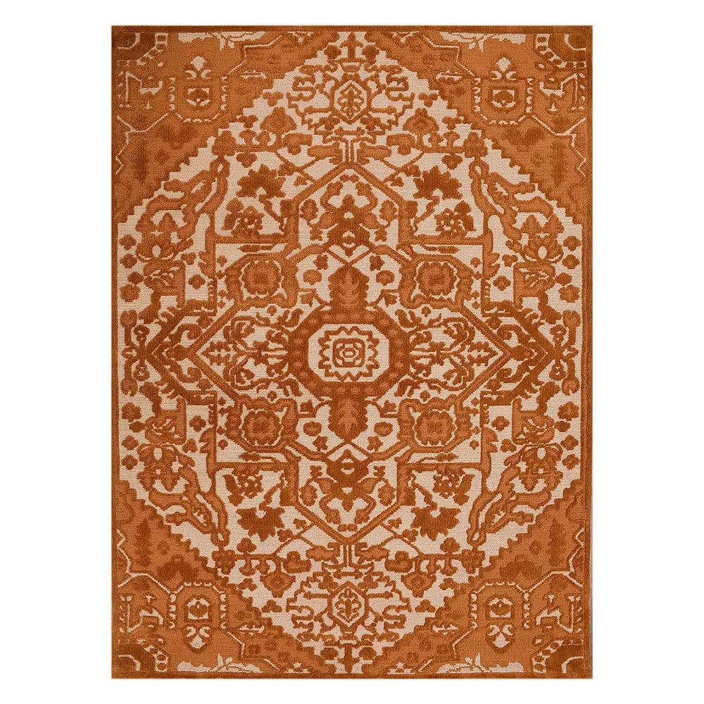 Stunning Gold and Beige Traditional Print Hand Tufted Polyester Carpet 2X5