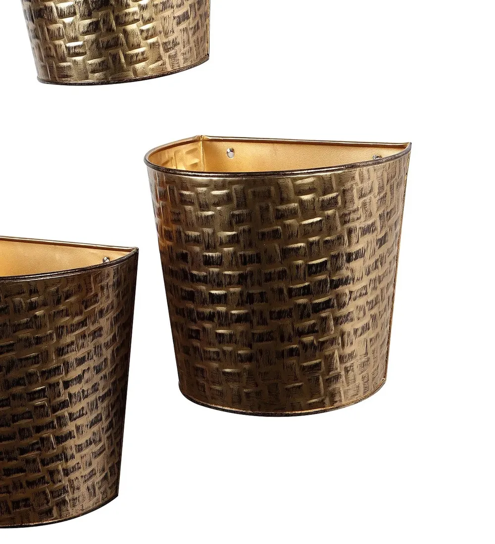 Stunning Gold & Black Hammered Wall Planter Set of 3