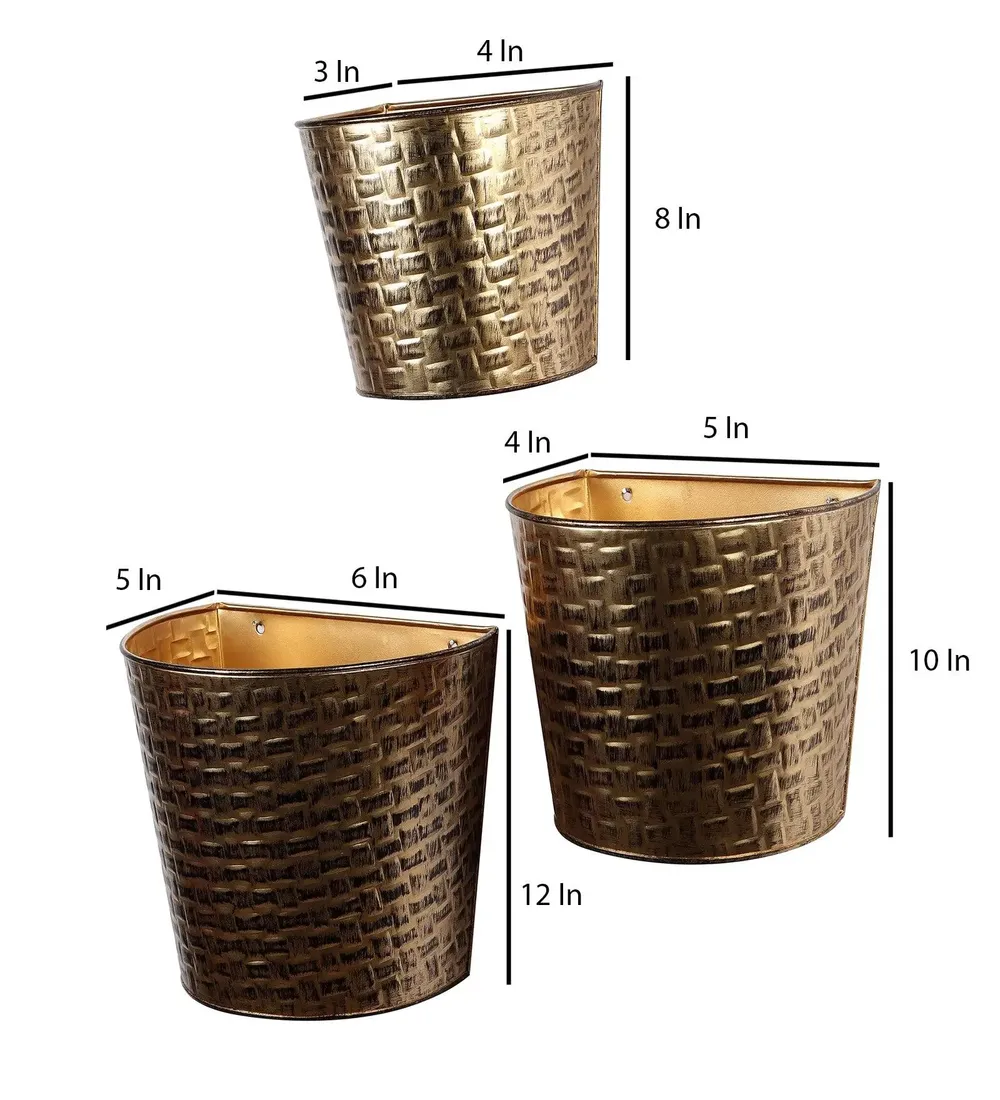 Stunning Gold & Black Hammered Wall Planter Set of 3
