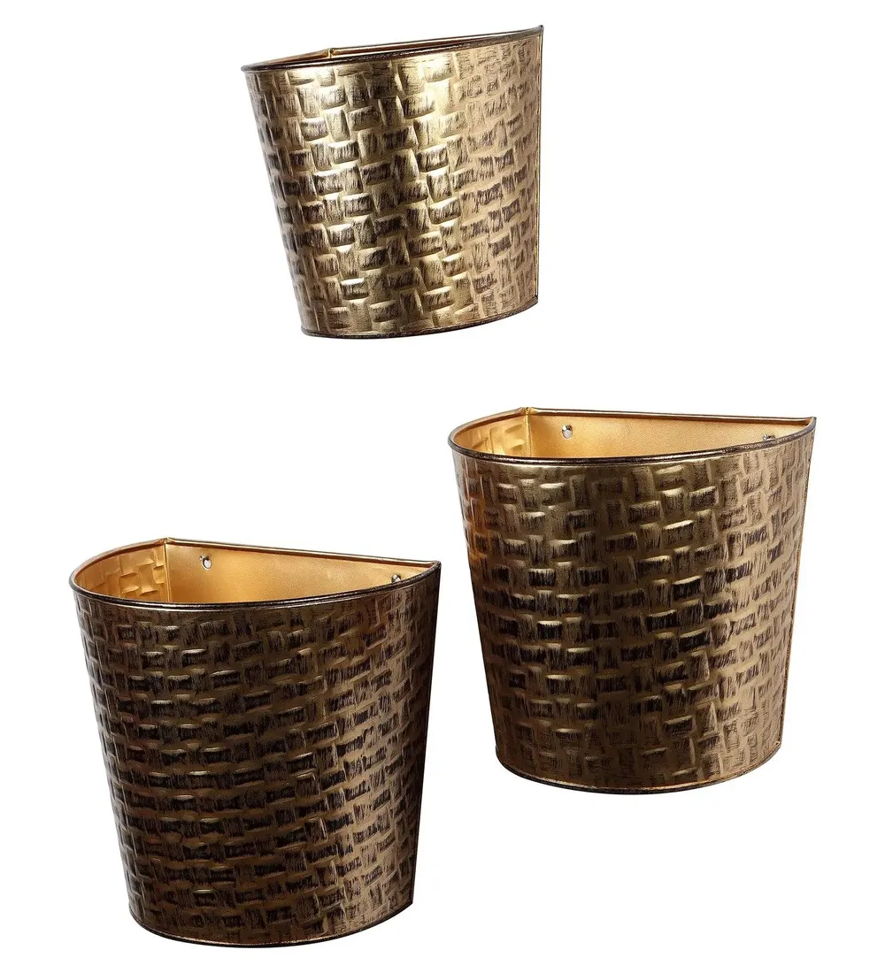 Stunning Gold & Black Hammered Wall Planter Set of 3