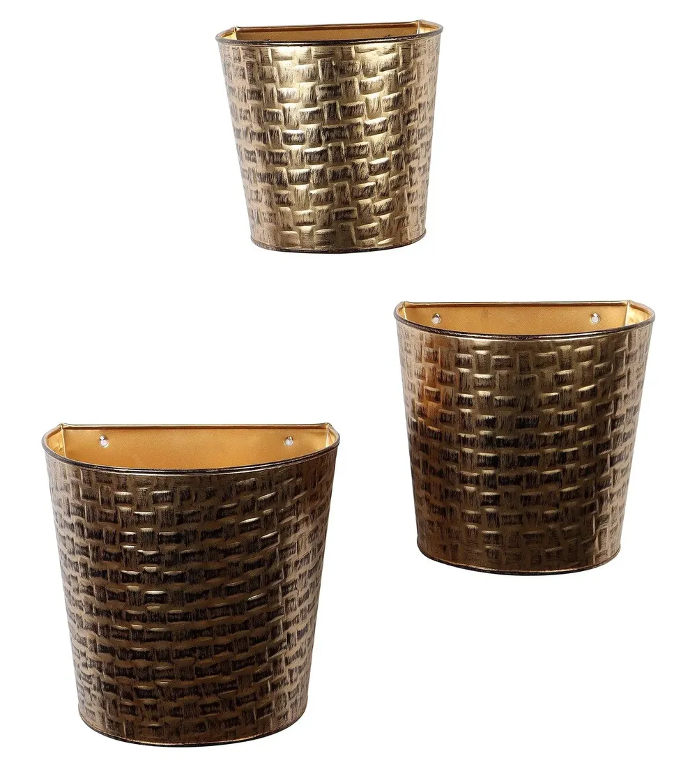 Stunning Gold & Black Hammered Wall Planter Set of 3