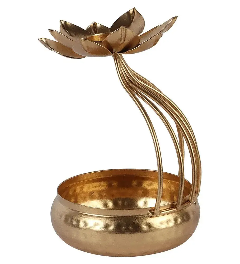 Stunning Gold Urli Bowl with Metallic Flower Top (Set of 2)