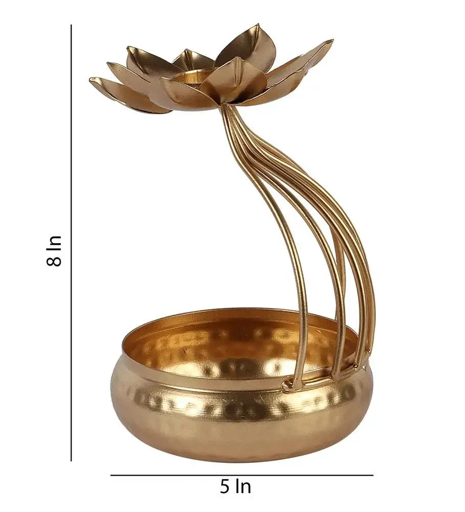 Stunning Gold Urli Bowl with Metallic Flower Top (Set of 2)