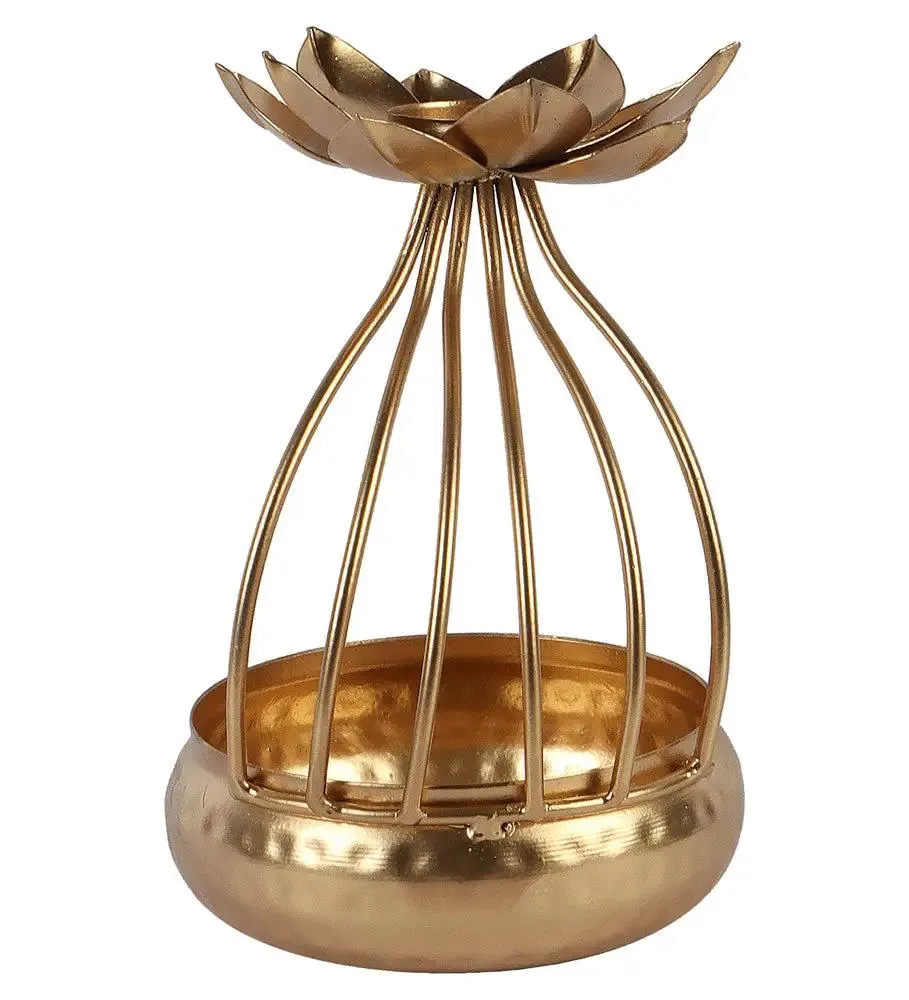 Stunning Gold Urli Bowl with Metallic Flower Top (Set of 2)