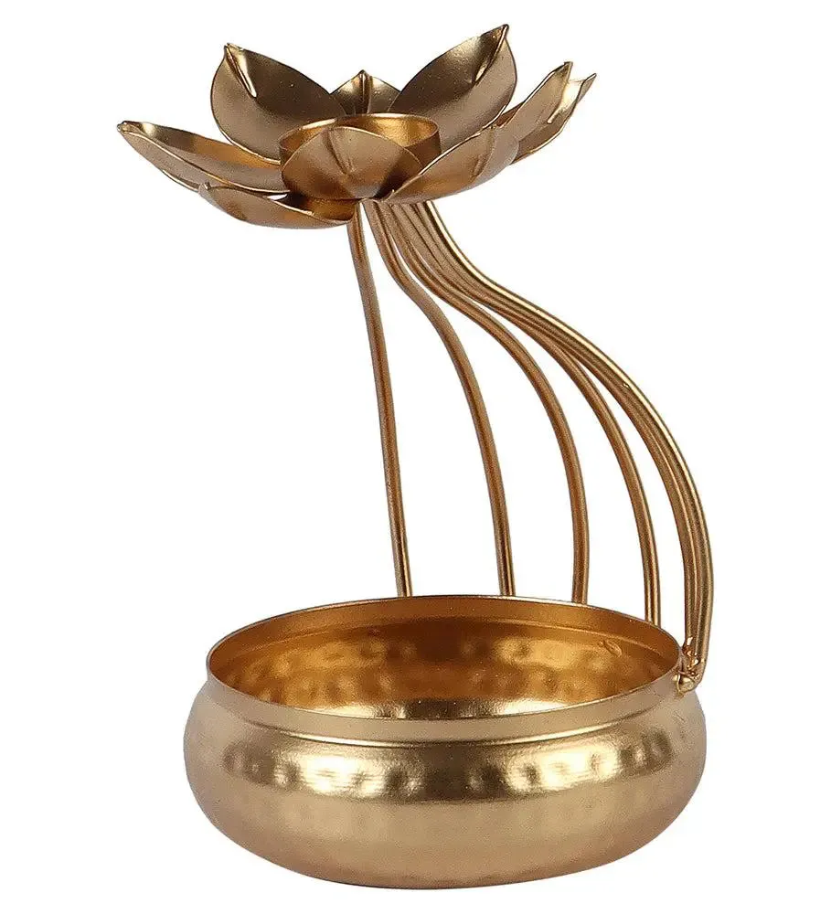Stunning Gold Urli Bowl with Metallic Flower Top (Set of 2)