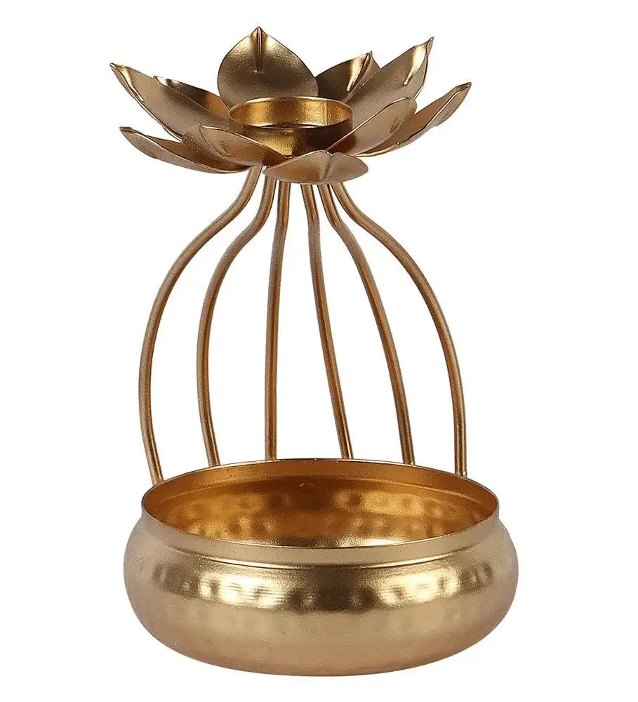 Stunning Gold Urli Bowl with Metallic Flower Top (Set of 2)