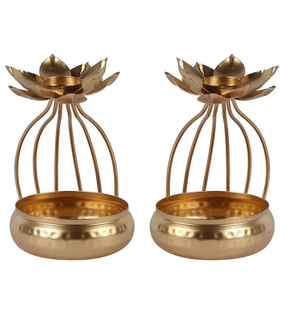 Stunning Gold Urli Bowl with Metallic Flower Top (Set of 2)