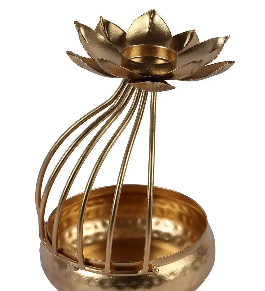 Stunning Gold Urli Bowl with Metallic Flower Top (Set of 2)
