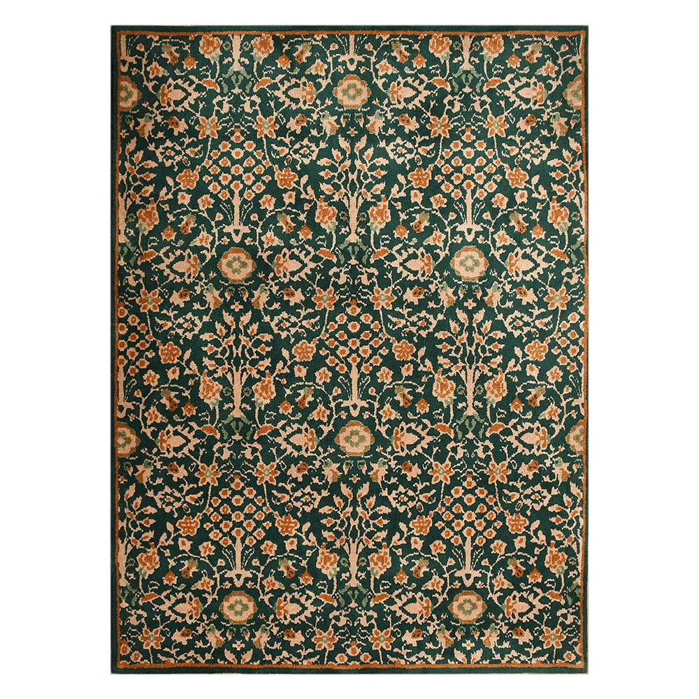 Stunning Green and Gold Traditional Print Hand Tufted Polyester Carpet 3X5