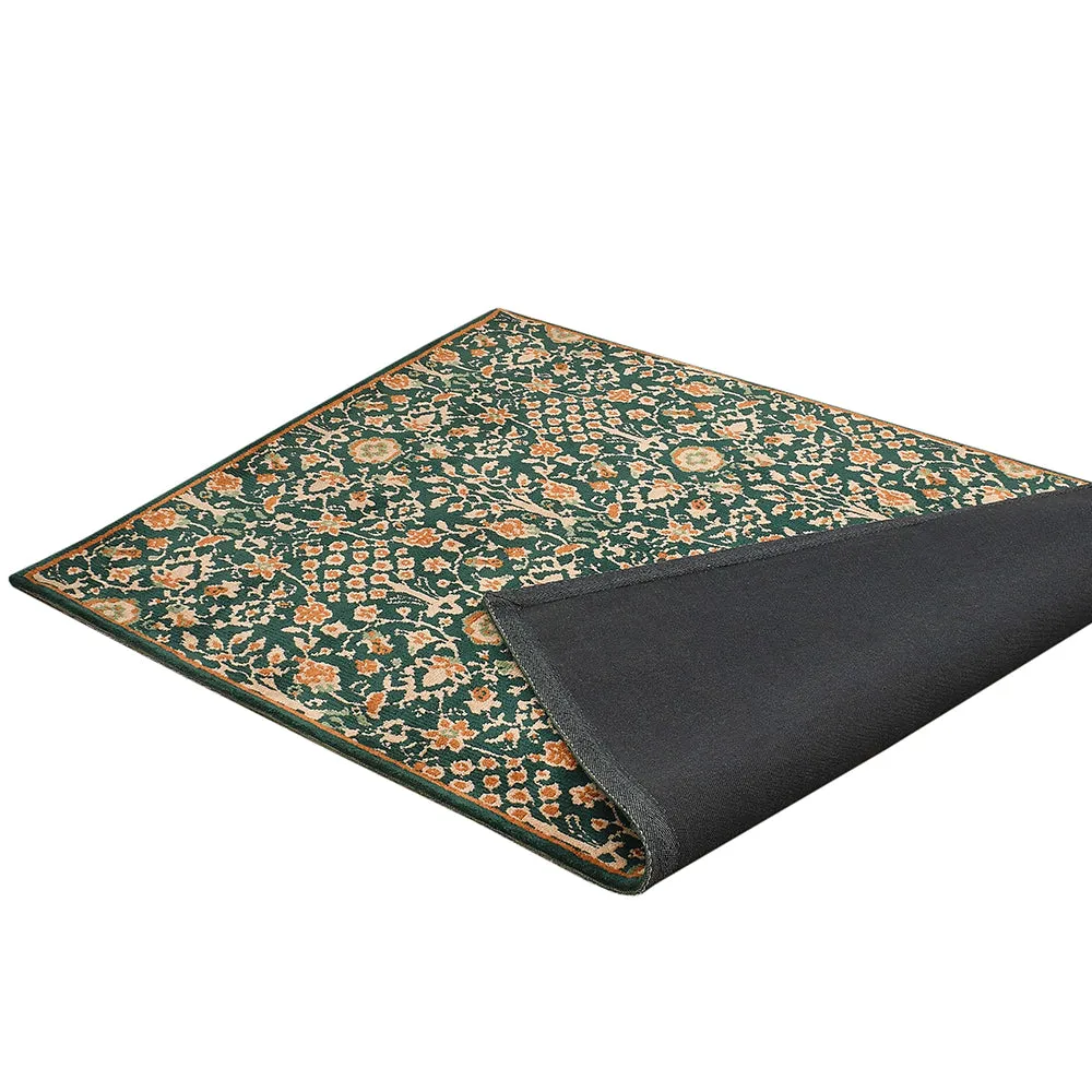 Stunning Green and Gold Traditional Print Hand Tufted Polyester Carpet 3X5