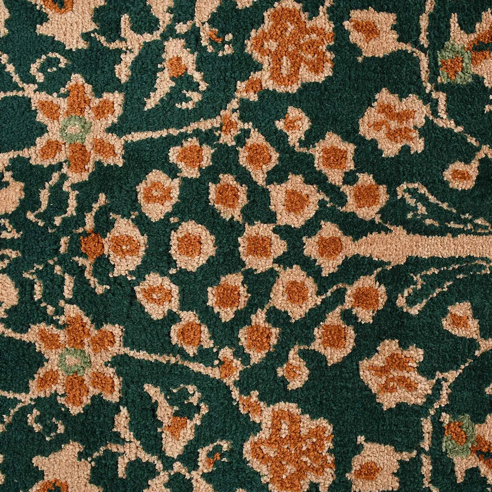 Stunning Green and Gold Traditional Print Hand Tufted Polyester Carpet 3X5