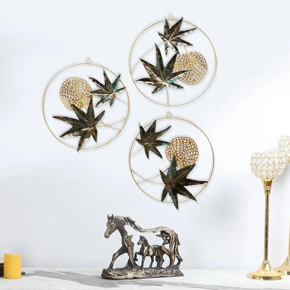 Stunning Green & Gold Maple Leaves Metal Wall Decor - Set of 3