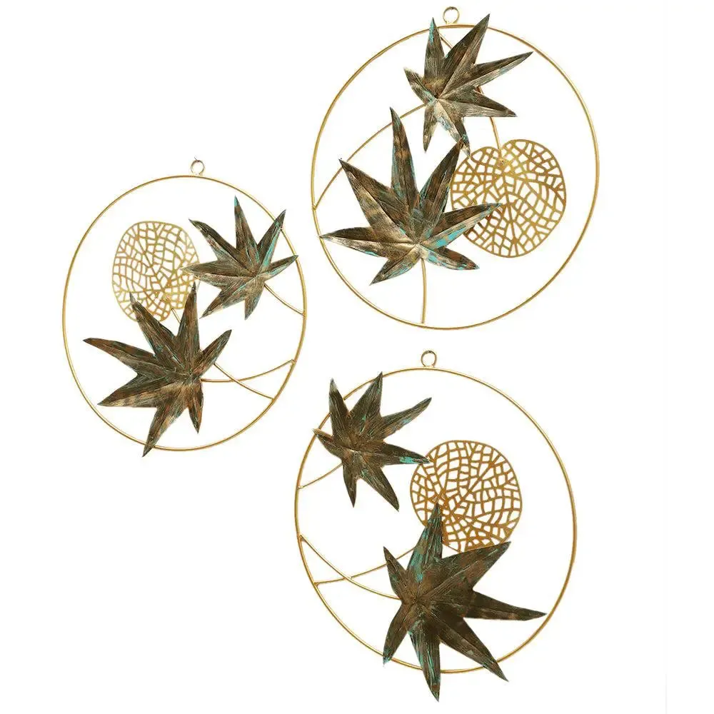 Stunning Green & Gold Maple Leaves Metal Wall Decor - Set of 3