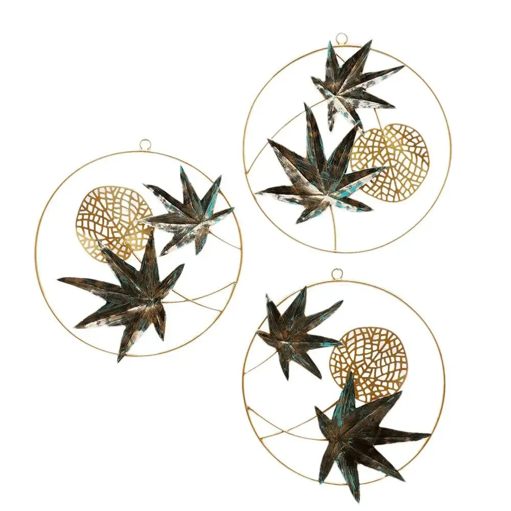 Stunning Green & Gold Maple Leaves Metal Wall Decor - Set of 3