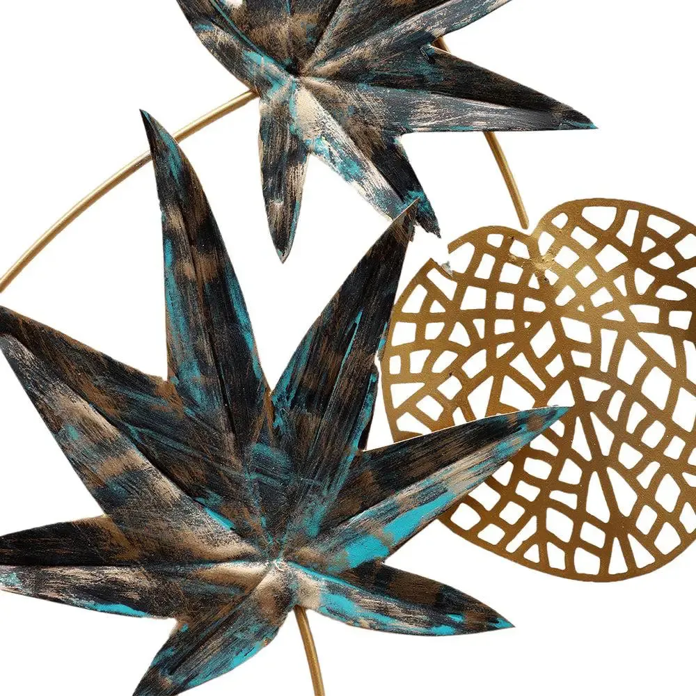 Stunning Green & Gold Maple Leaves Metal Wall Decor - Set of 3