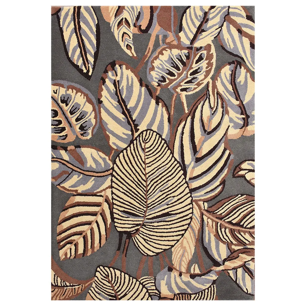 Stunning Grey Floral Print Hand Tufted Wool Carpet for Living Room 3X5