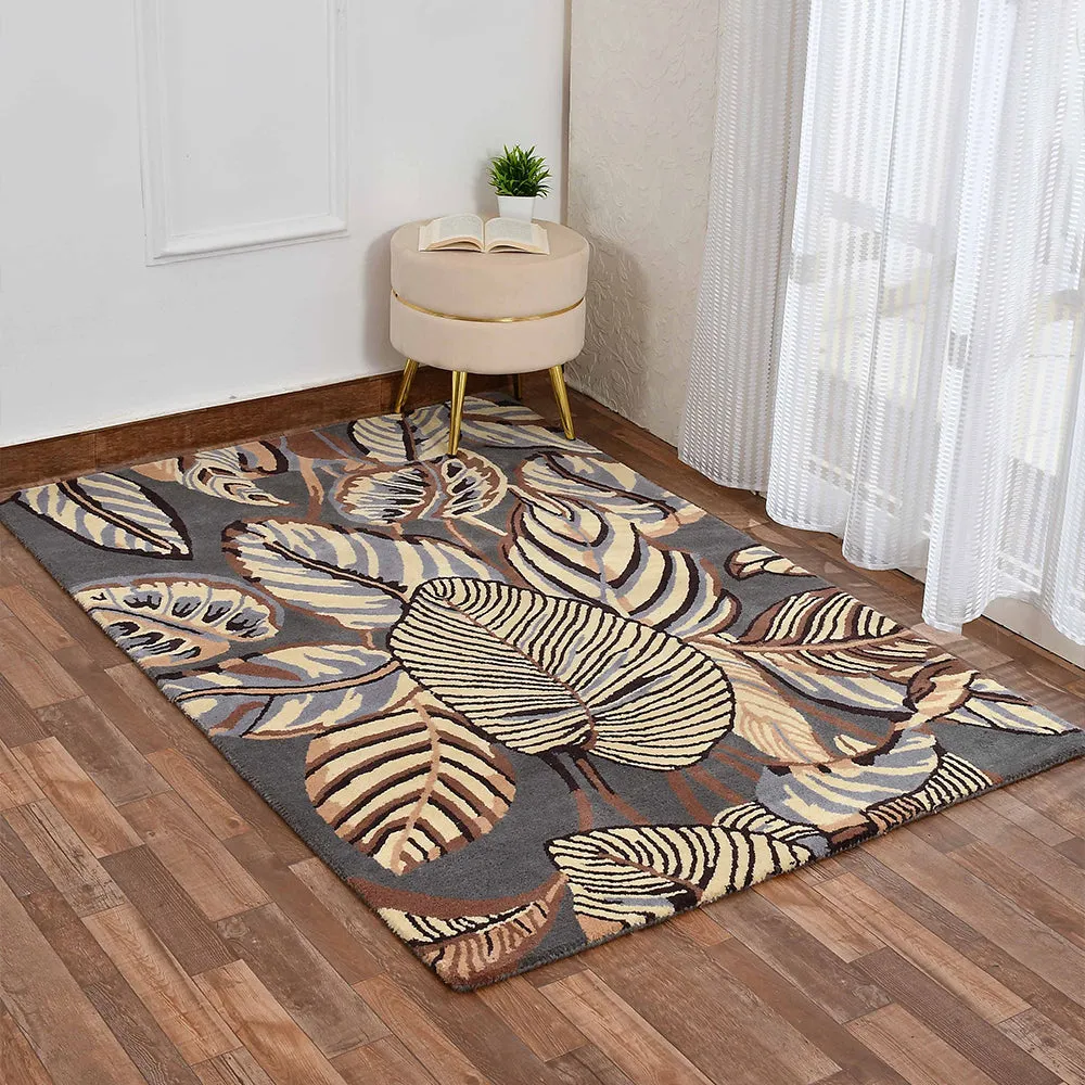 Stunning Grey Floral Print Hand Tufted Wool Carpet for Living Room 3X5