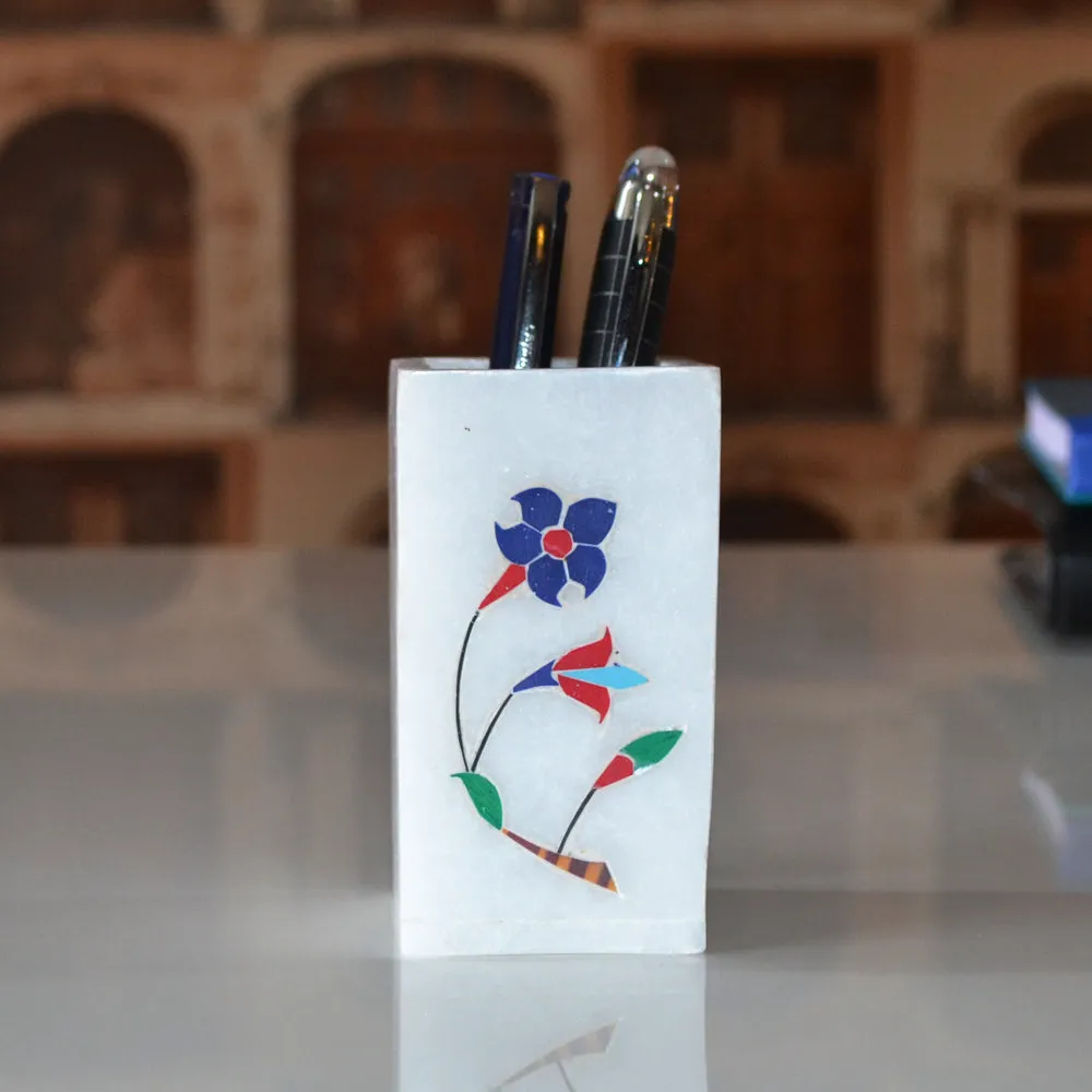 Stunning Handpainted Floral Marble Pen Stand